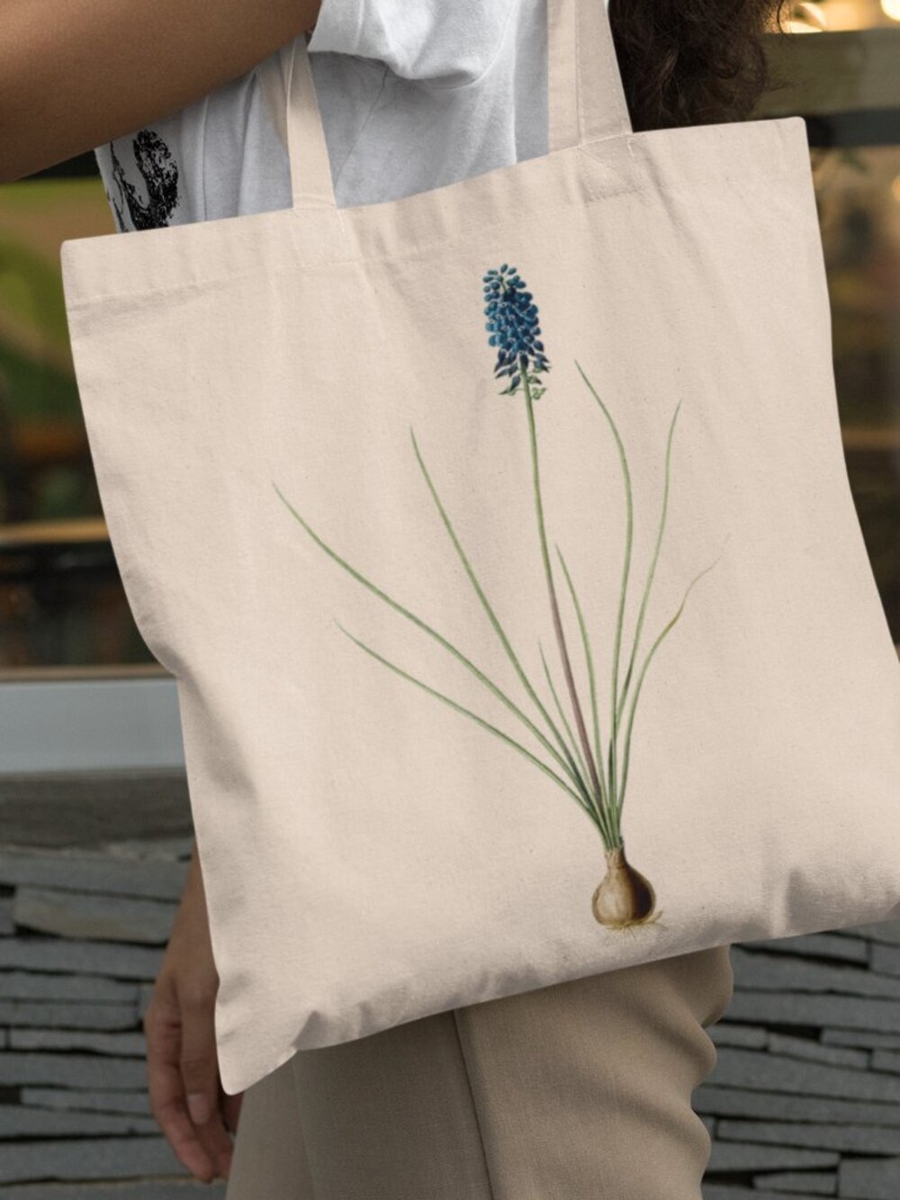 Grape Hyacinth Vintage Floral Print Graphic Canvas Tote Bag